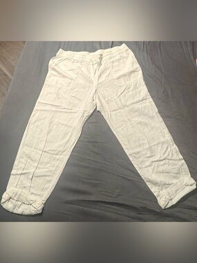 Old Navy Women’s Linen White Drawstring Linen-Blend Straight Pants